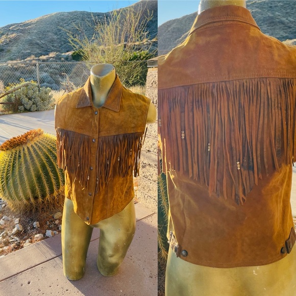 LEATHER RANCH Vintage 80’s SUEDE Western Beaded Leather VEST Size 1 - Picture 4 of 16